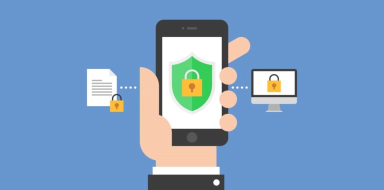 Phone being held with a security lock on display