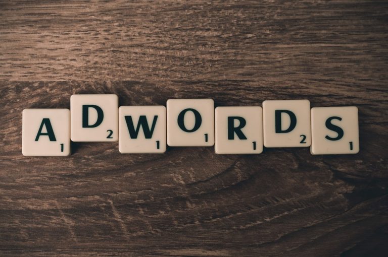Adwords spelled out on scrabble pieces