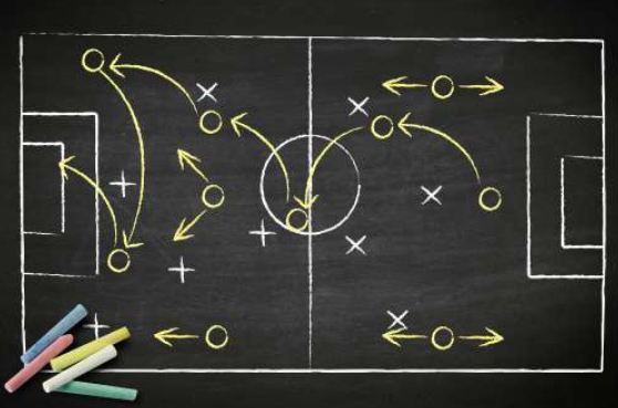 Chalk board with strategy for football