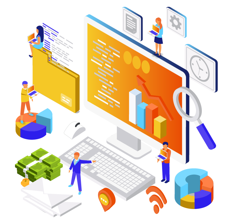 Graphic with marketing symbols