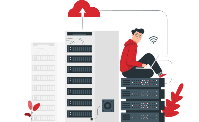 Illustration of man sitting on server