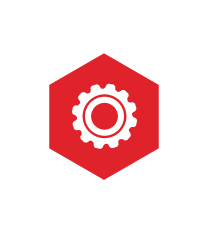 Hexagonal icon showing a gear icon