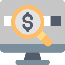 Magnifying glass finding money on computer screen