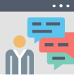 Person with chat bubbles above
