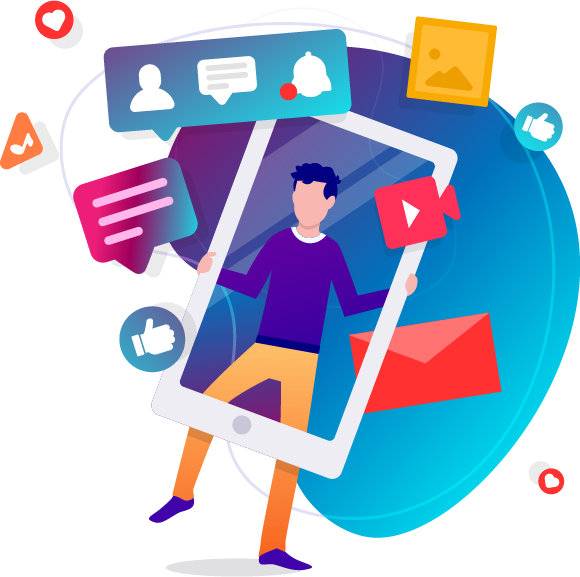 Person inside smartphone as a frame
