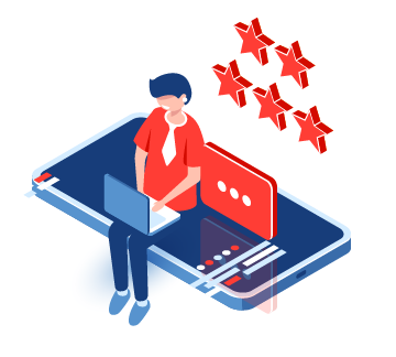 Person on laptop with stars behind them