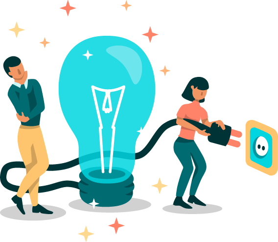 Two people plugging a light bulb in a socket