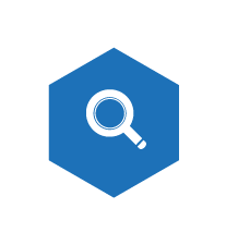 Hexagonal icon showing magnifying glass