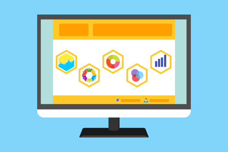 Computer monitor showing graphs and charts